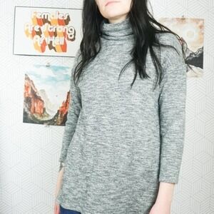 Zara Mock Turtle Neck Quarter Sleeve Sweater Tunic Top Heathered Gray Size M